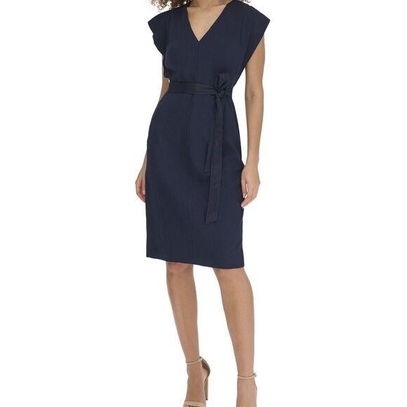 Eliza J Signature Stretch Crepe Solid Midi Dress - Picture 14 of 16